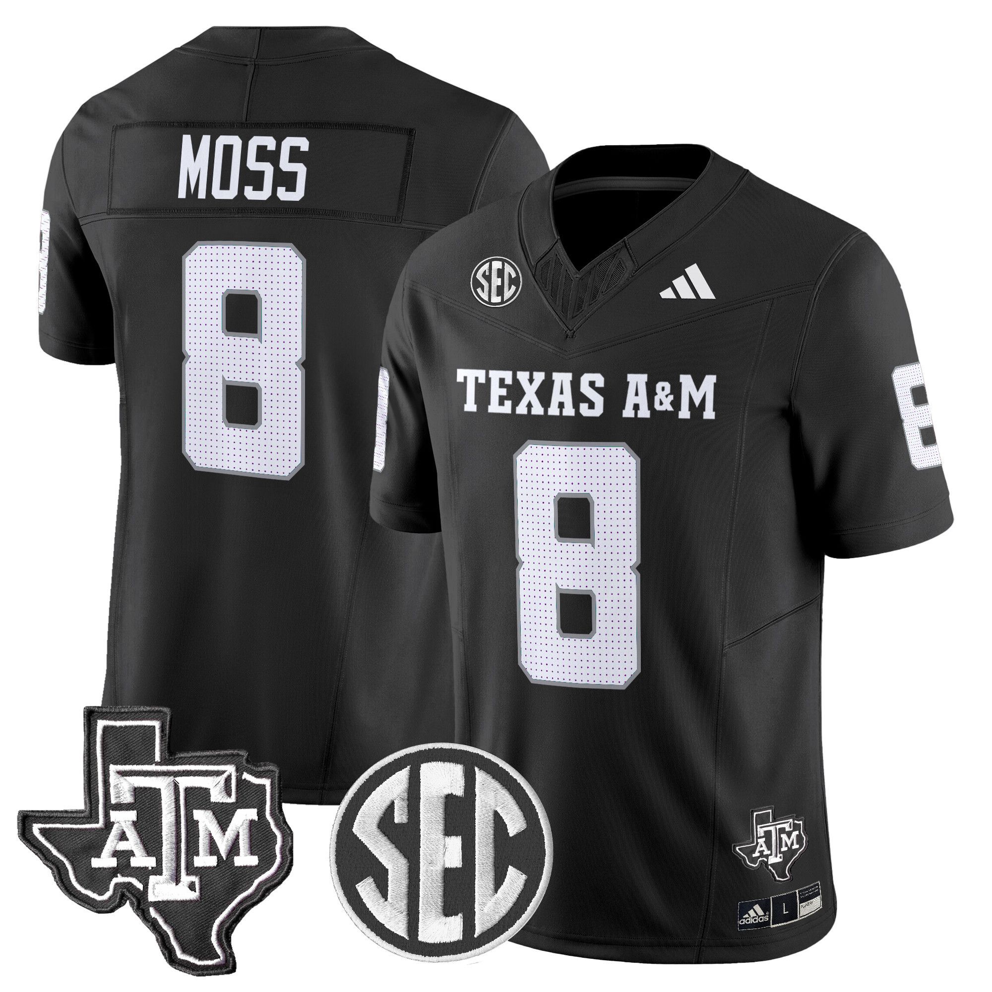 Men Texas A&M Aggies #8 Moss Black 2024 Vapor Limited NCAA Jersey style 1